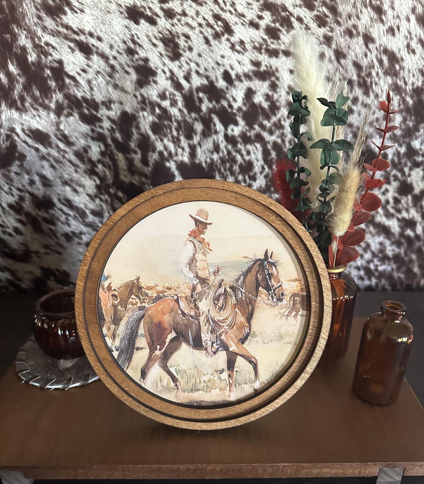 Vintage Round Cowboy Art