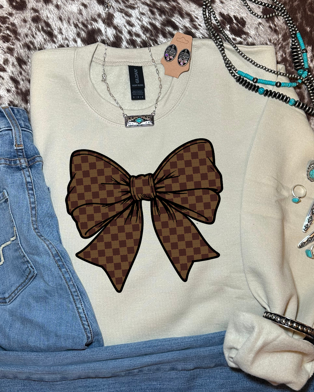 Brown Checkered Bow
