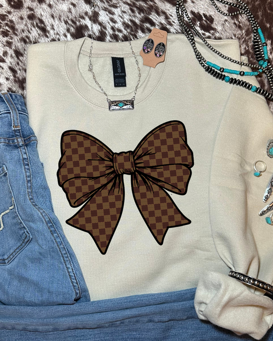 Brown Checkered Bow