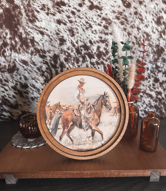 Vintage Round Cowboy Art