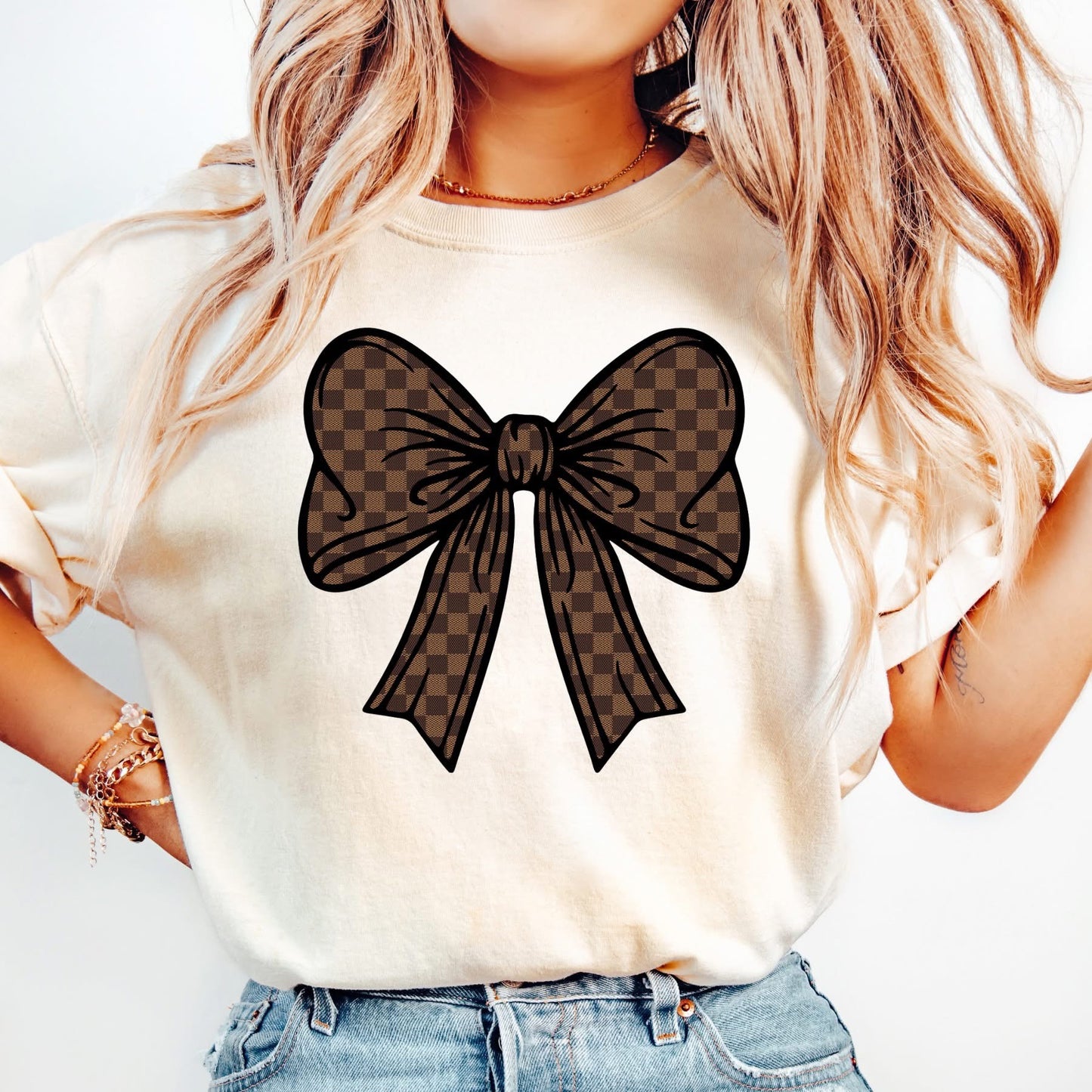 Brown Checkered Bow